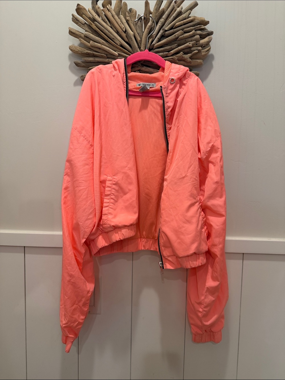 Forever 21 Coral Pink Lightweight Hooded Windbreaker